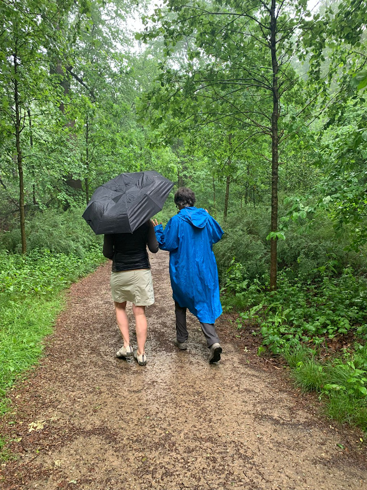 Coachwandeling in de regen