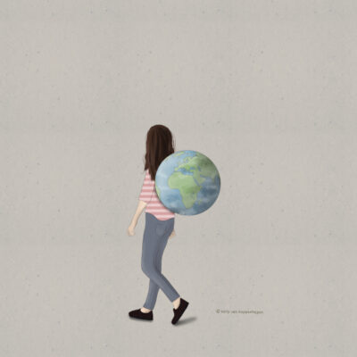 Wereld op je rug dragen illustratie Kelly van Koppenhagen Wereld op je rug dragen illustratie Kelly van Koppenhagen